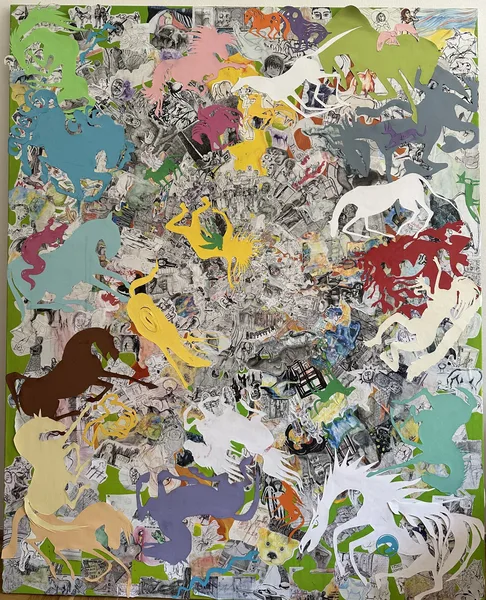 příchozí koláž 150x130 cm 2023