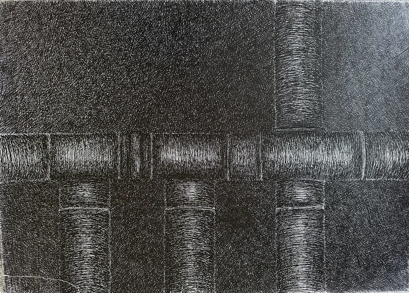 potrubí 08  kresba tuší 84x59 cm