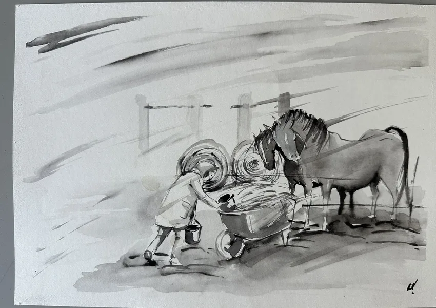 stáj 11 akvarel 32x24 cm