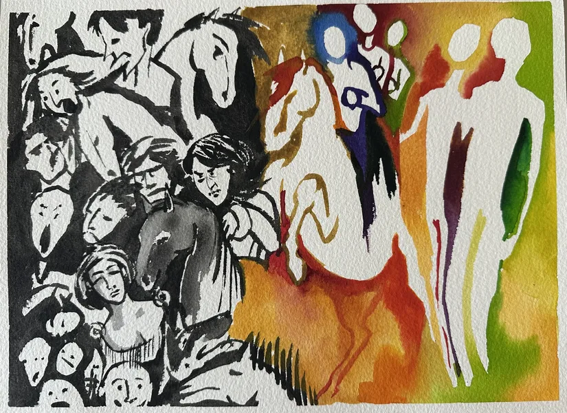 stáj 12 akvarel 32x24 cm