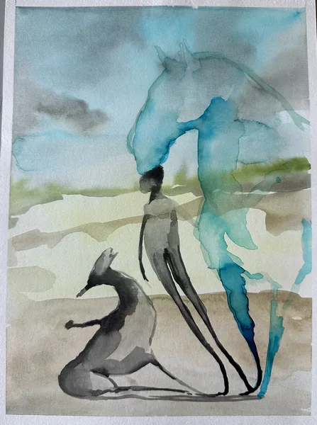 stáj 13 akvarel 32x24 cm