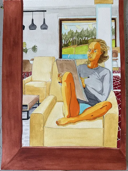 hoštice akvarel, tuš 42x29,7